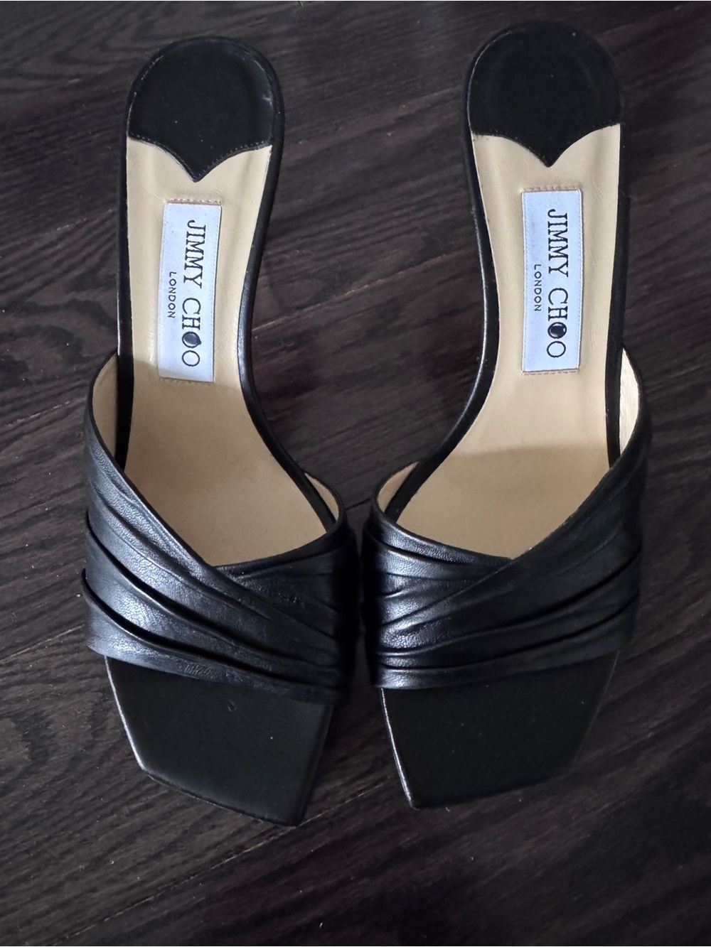 Jimmy Choo Black Leather Ruched Slide Mules